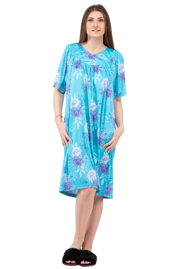 Women's midi caftan nightdress, aqua floral, large (L)