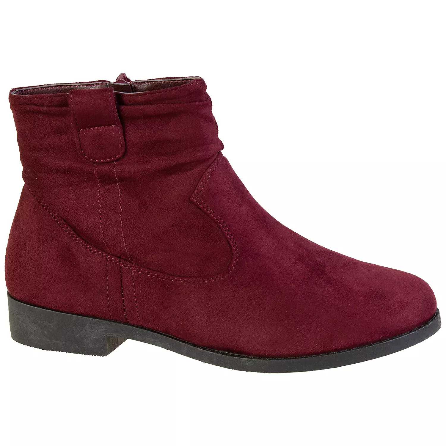 Women's slouch ankle boots with side tabs, burgundy, size 5