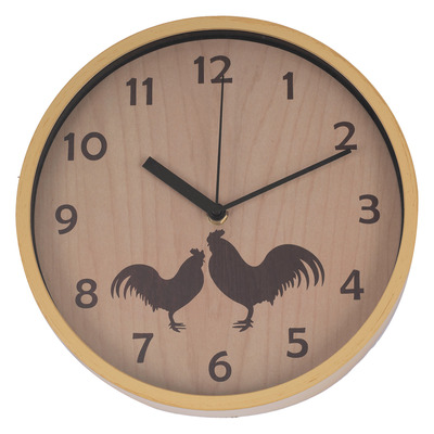 Wood plank wall clock with chicken silhouette
