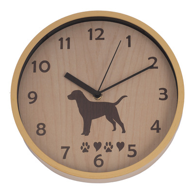 Wood plank wall clock with dog silhouette