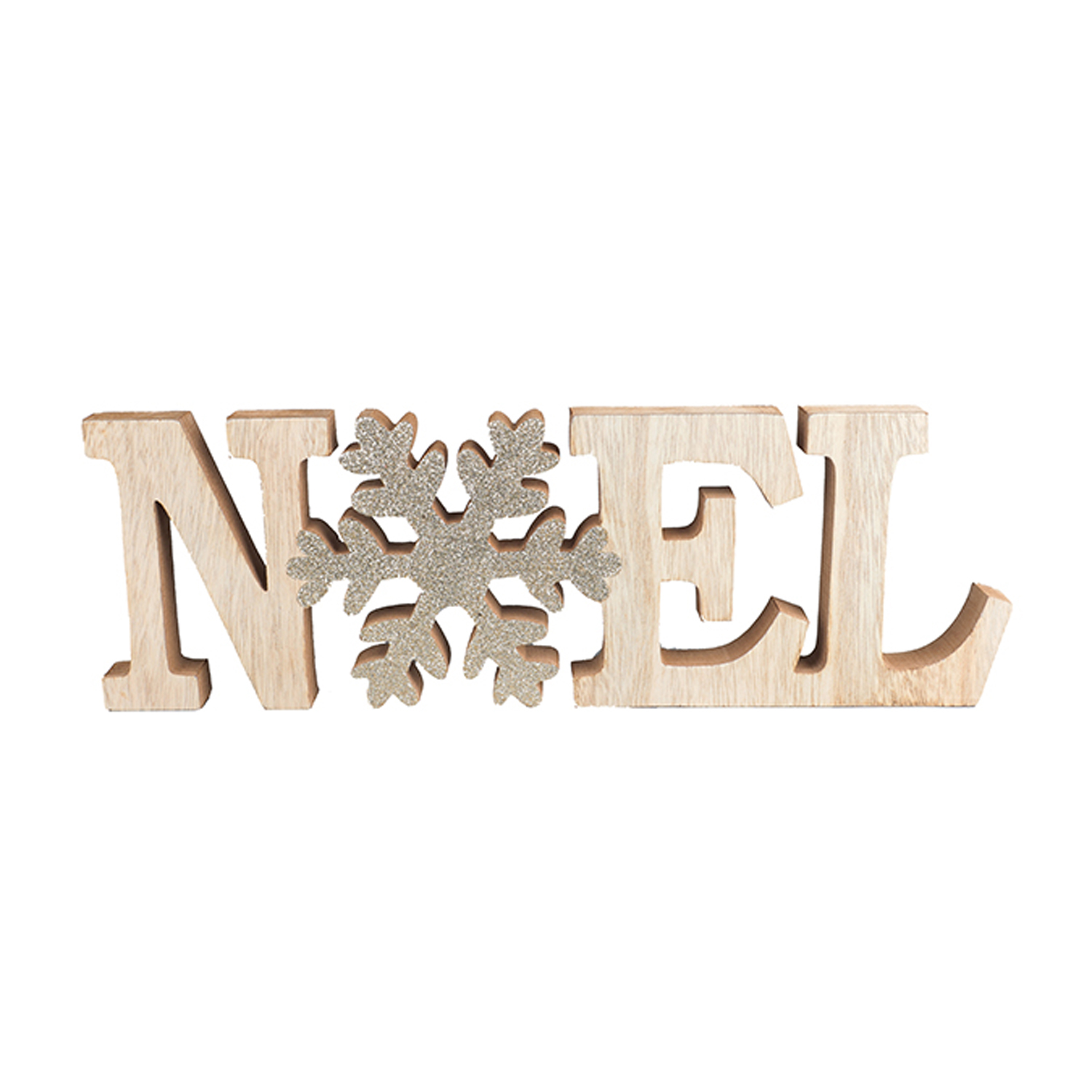 Wooden NOËL tabletop sign with silver glitter snowflake
