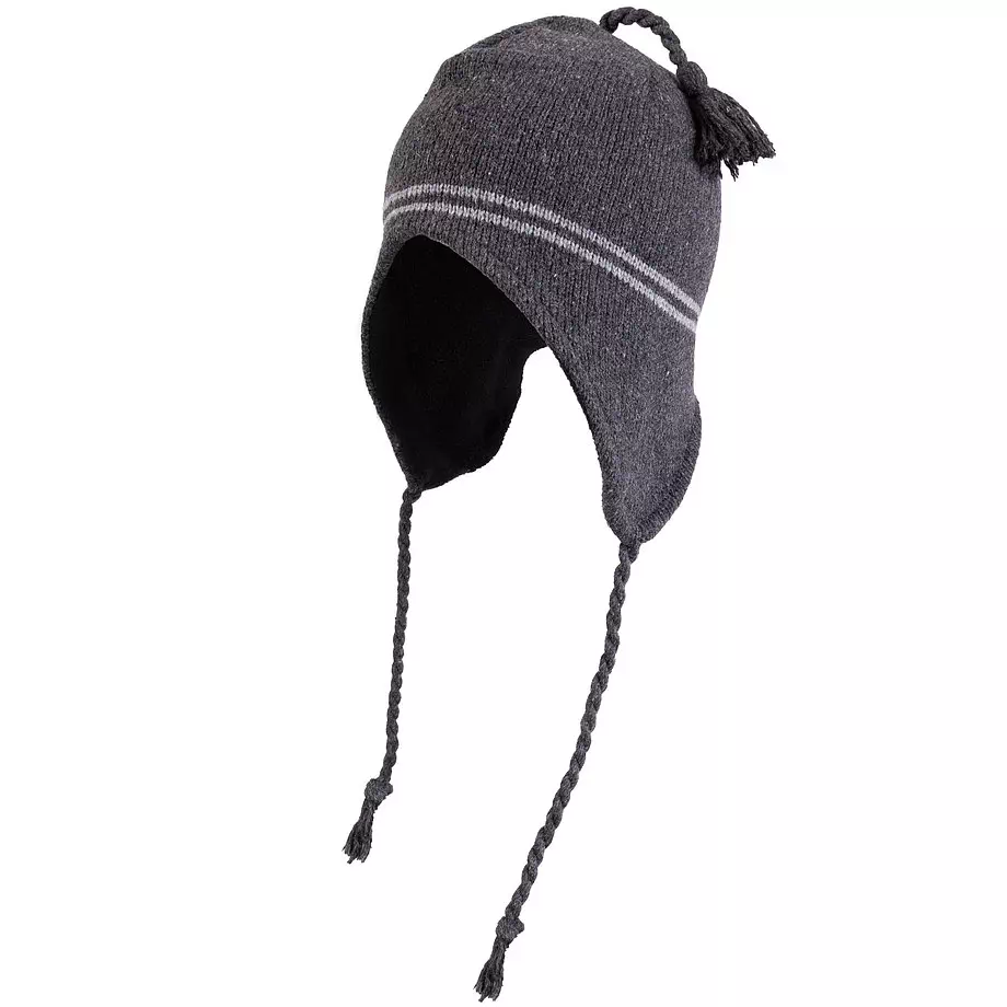 Wool rib knit helmet toque with microfleece lining, grey