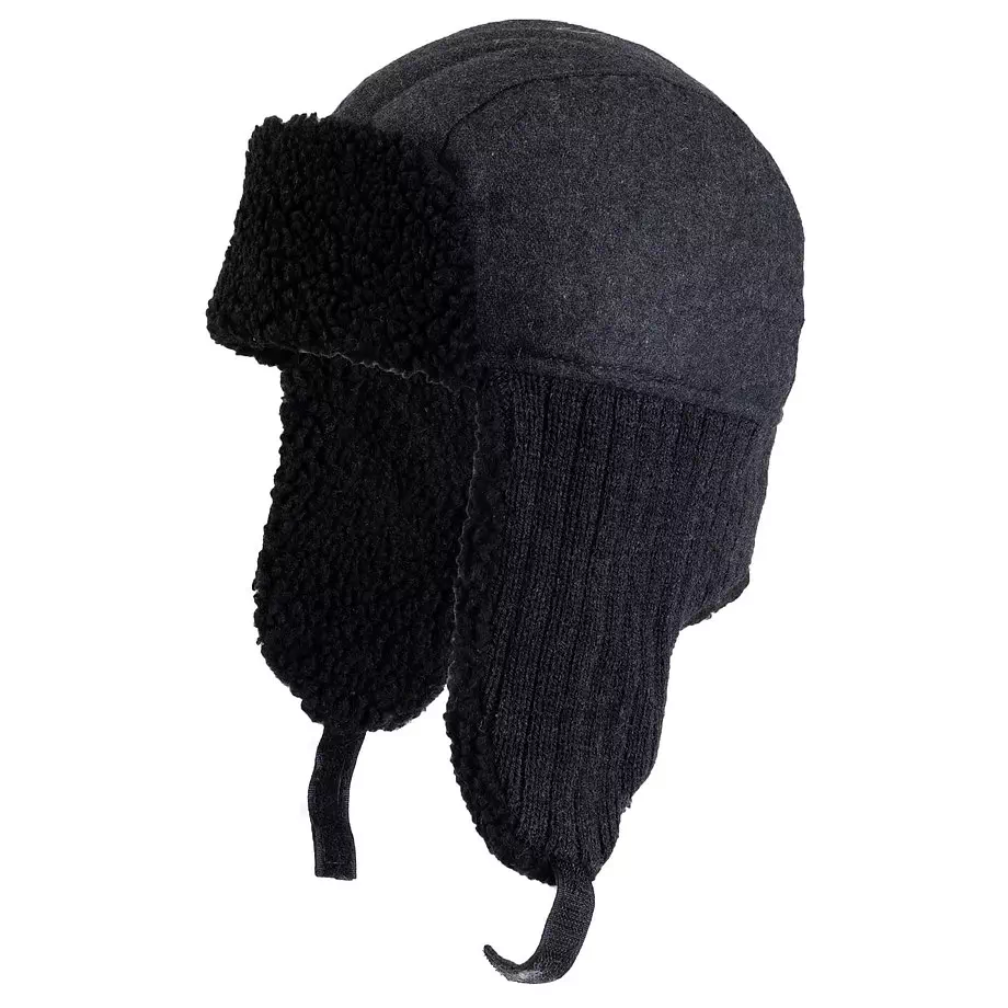 Woolen trapper hat with quilted lining and faux sherling flaps