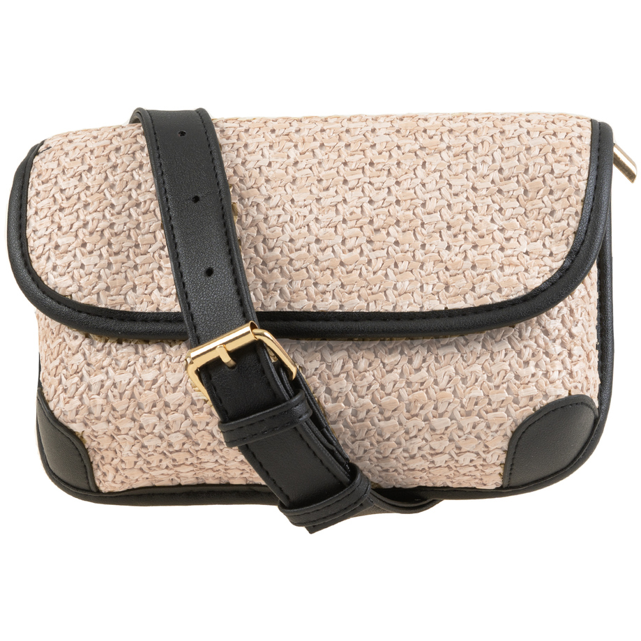 Woven raffia belt bag with faux leather trims - Ivory