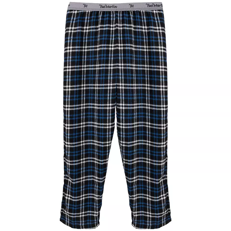 Yves Martin - Men's blue plaid flannel pajama pants, large (L)