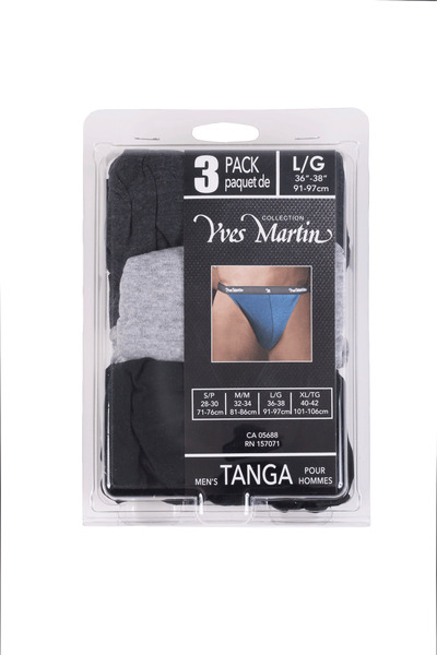 Yves Martin - Men's solid tanga briefs, pk. of 3