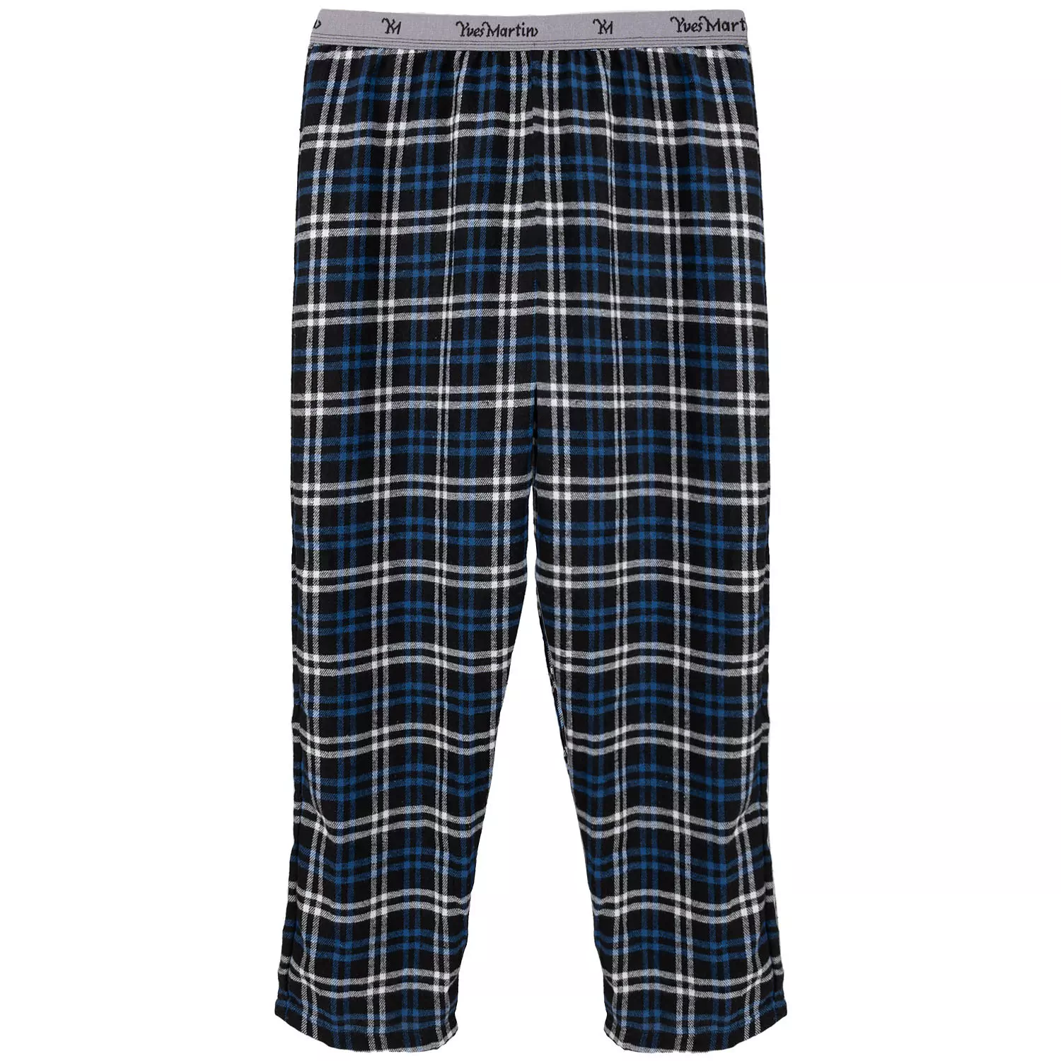 Yves Martin - Pantalon de pyjama en flanelle à carreaux bleus, grand (G)