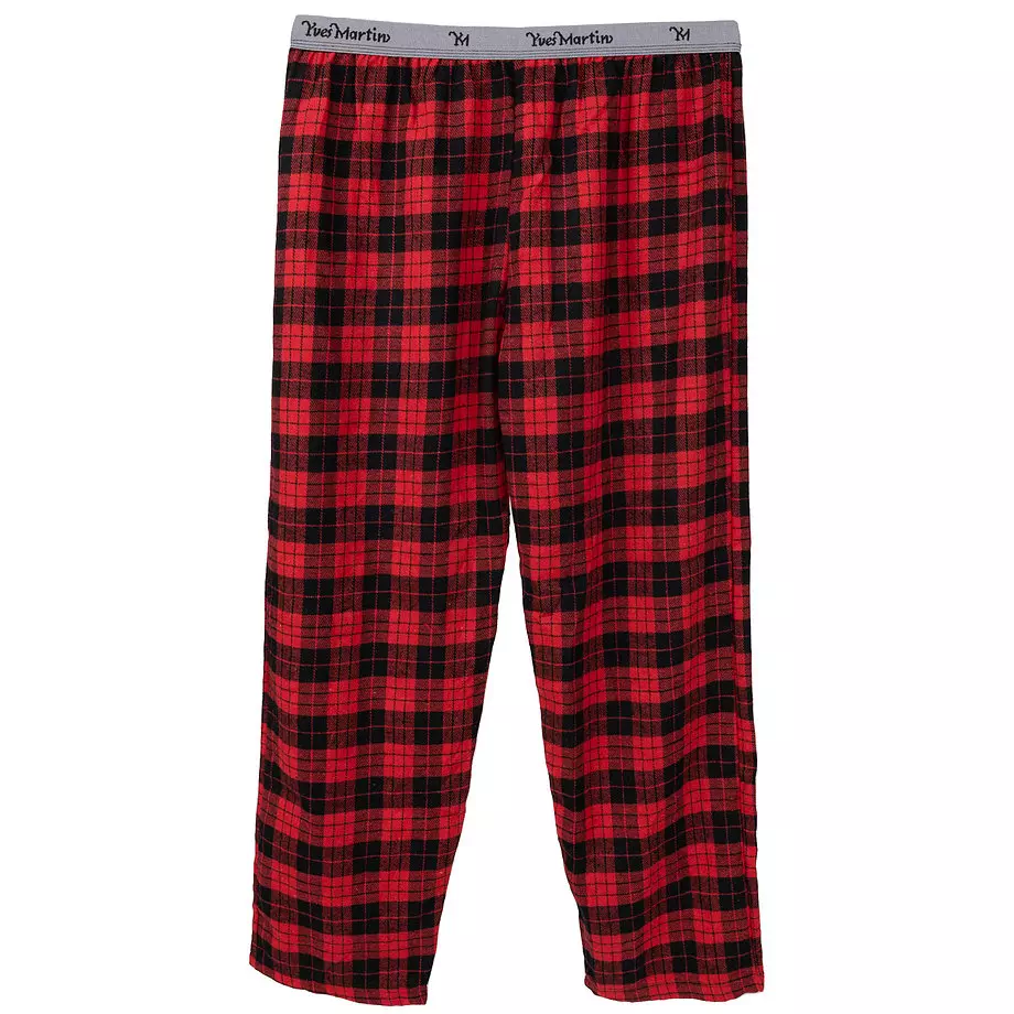Yves Martin - Pantalon de pyjama en flanelle à carreaux rouges, très grand (TG)